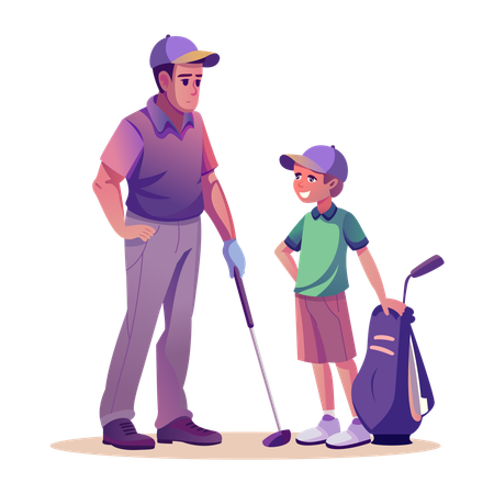 Papa joue au golf avec son fils  Illustration