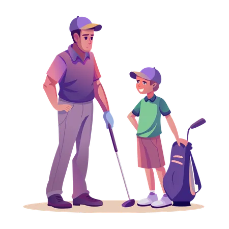 Papa joue au golf avec son fils  Illustration