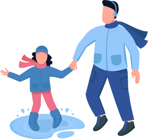 Papa joue avec sa fille sous la pluie  Illustration