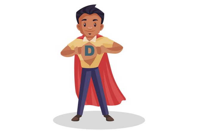 Papá muestra su pecho en una pose de superhéroe.  Ilustración