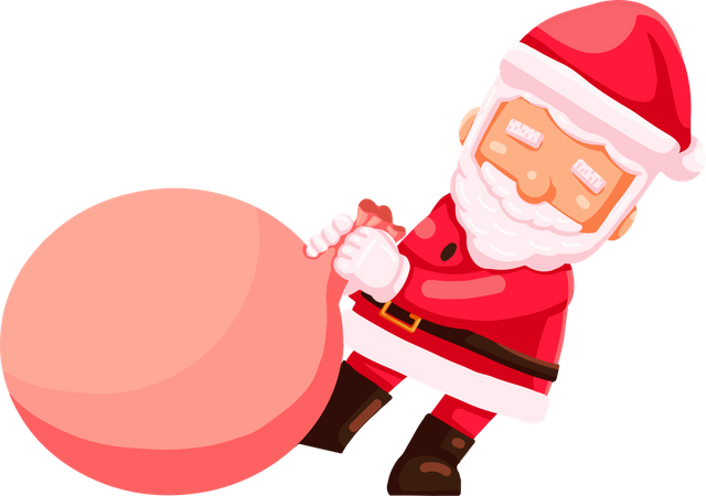 Papá Noel arrastrando saco de regalo  Ilustración