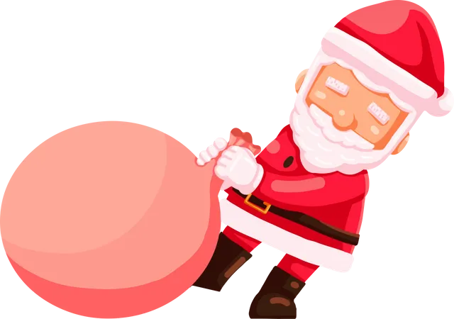 Papá Noel arrastrando saco de regalo  Ilustración