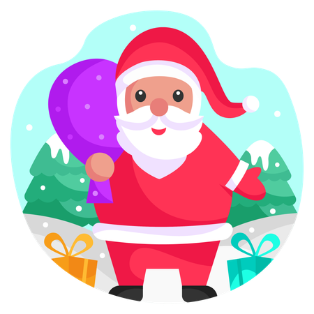 Papá noel con bolsa de regalo  Ilustración