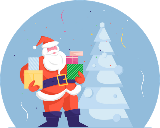 Papá Noel con cajas de regalo.  Ilustración