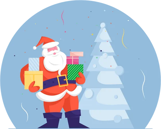Papá Noel con cajas de regalo.  Ilustración