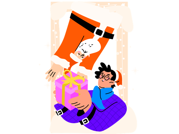 Papá Noel dando regalo a Kid  Ilustración