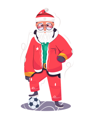 Papá Noel jugando al fútbol  Ilustración