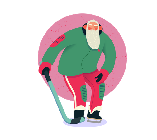 Papá Noel jugando hockey sobre hielo  Ilustración