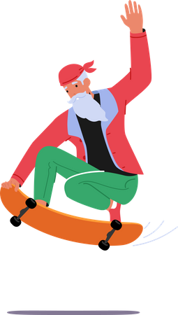 Papá Noel montando patineta  Ilustración