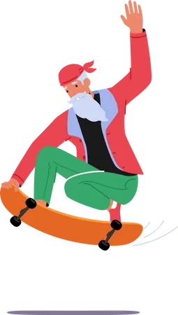 Papá Noel montando patineta  Ilustración