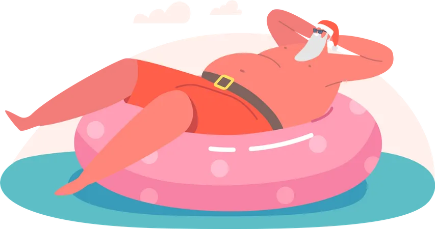 Papá Noel relajado en la piscina  Ilustración