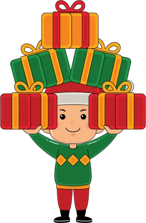 Papá Noel repartiendo regalos de Navidad a los niños  Ilustración