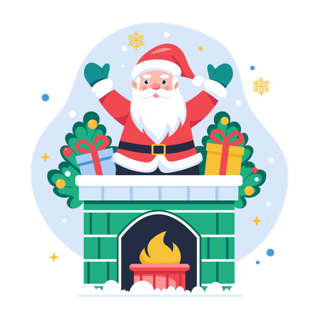 Papá Noel saliendo de la chimenea  Ilustración