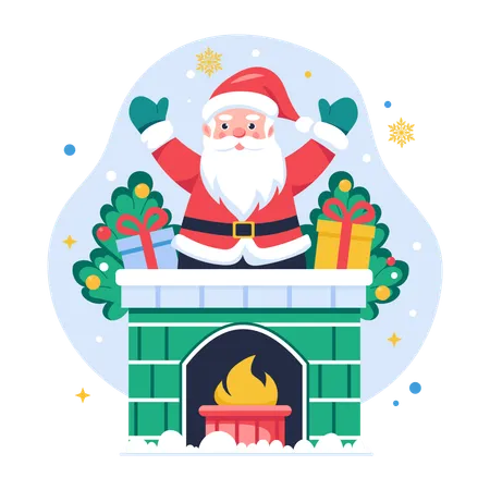 Papá Noel saliendo de la chimenea  Ilustración