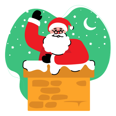 Papá Noel saliendo de la chimenea.  Ilustración