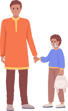 Papa tenant la main de son fils qui pleure  Illustration