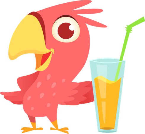 Papagaio fofo com bebida  Ilustração