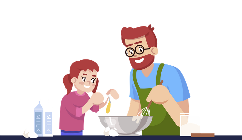 Papai e filha fazendo pastelaria  Ilustração