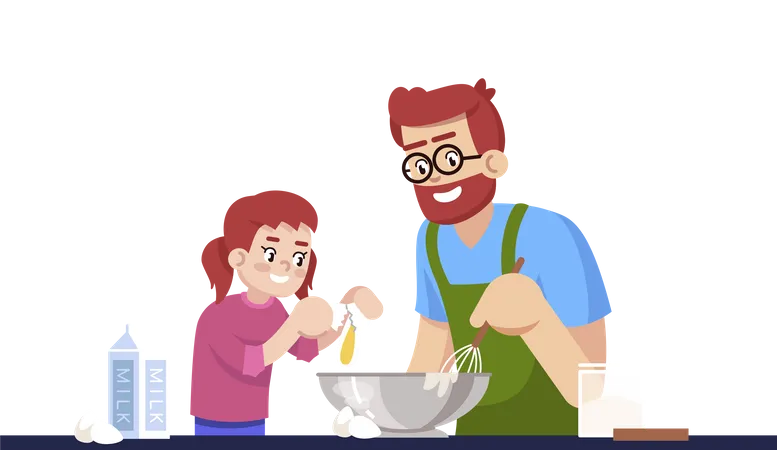 Papai e filha fazendo pastelaria  Ilustração