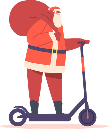 Papai Noel andando de scooter elétrica  Ilustração