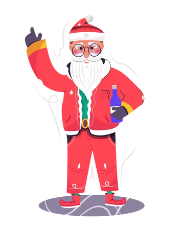 Papai Noel bebendo a bebida  Ilustração