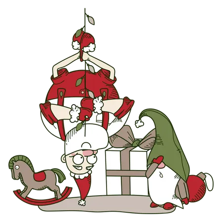 Papai Noel brincando com uma guirlanda  Ilustração