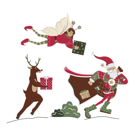 Papai Noel carregando um grande saco de presentes  Ilustração