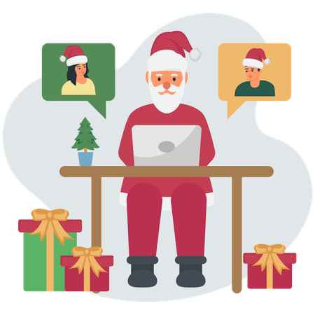 Papai Noel celebrando o Natal online  Ilustração