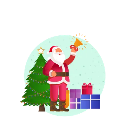 Papai noel com árvore de natal  Ilustração