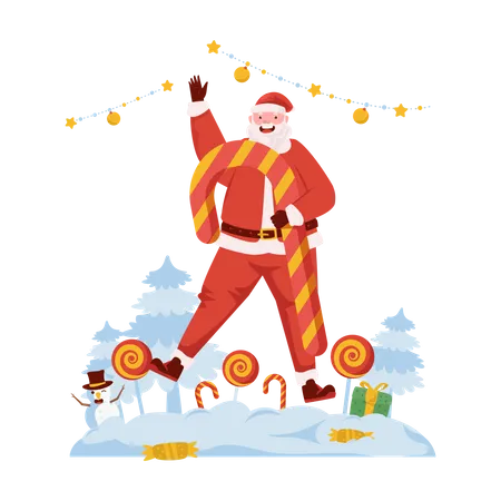 Papai Noel com bastão de doces  Ilustração