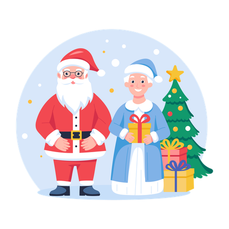 Papai Noel com esposa  Ilustração