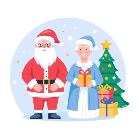 Papai Noel com esposa  Ilustração