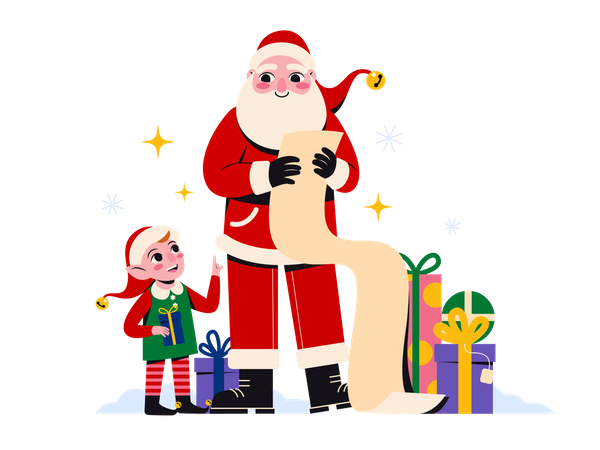 Papai Noel com lista de presentes  Ilustração