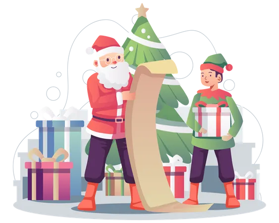 Papai Noel com lista de presentes  Illustration