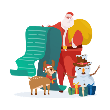 Papai Noel com lista de presentes de Natal  Ilustração