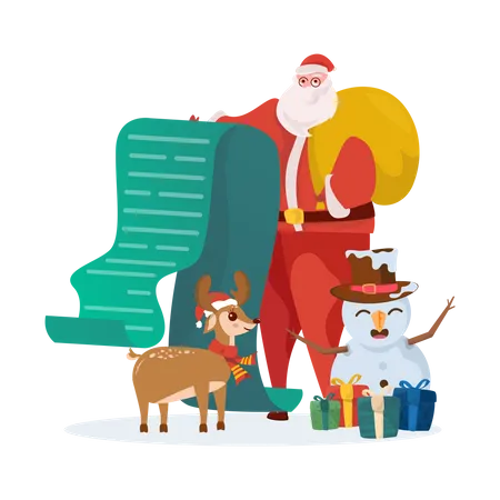 Papai Noel com lista de presentes de Natal  Ilustração