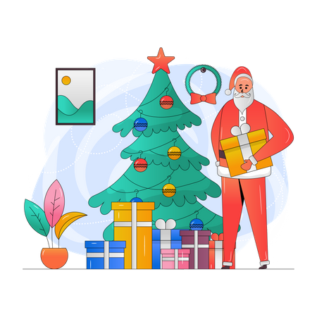 Papai Noel com presentes de natal  Ilustração