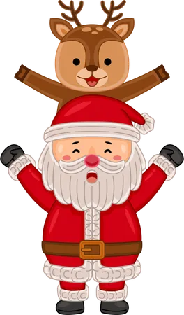 Papai noel com renas  Ilustração