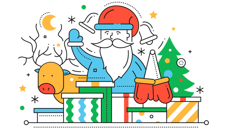 Papai noel com renas  Ilustração