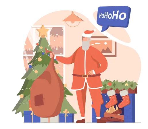 Papai noel com sacola de presente  Ilustração