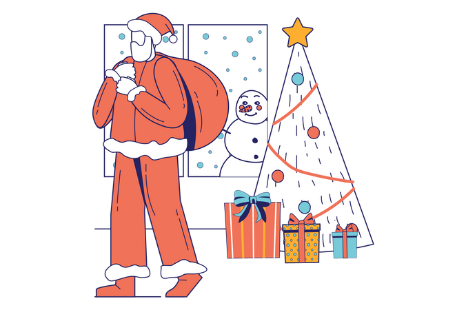 Papai Noel com árvore de Natal  Ilustração