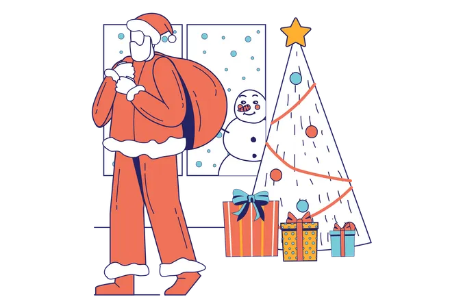 Papai Noel com árvore de Natal  Ilustração