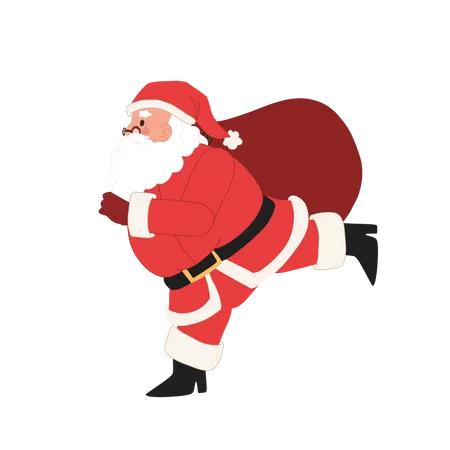 Papai Noel correndo com sacola de presentes  Ilustração