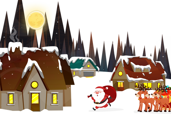 Papai Noel correndo na neve  Ilustração