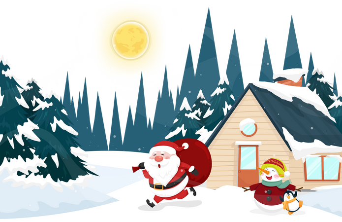 Papai Noel correndo na neve  Ilustração