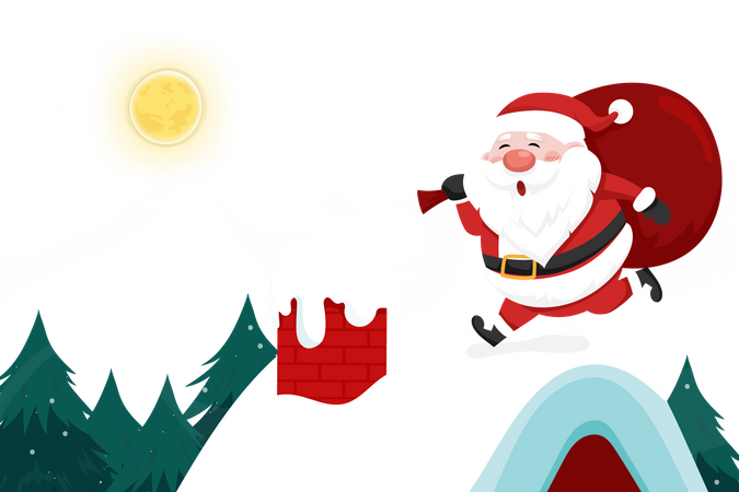 Papai Noel correndo no telhado  Ilustração