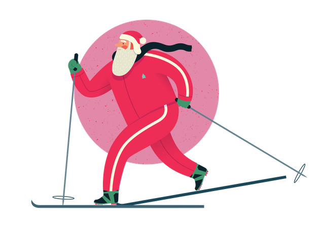 Papai Noel curtindo esqui  Ilustração