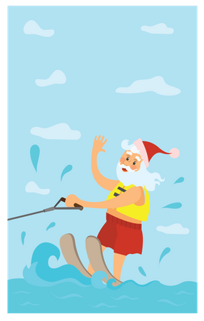 Papai Noel curtindo surf  Ilustração