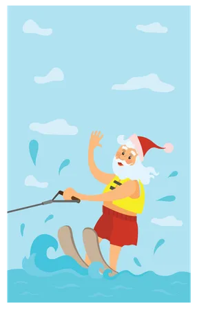 Papai Noel curtindo surf  Ilustração