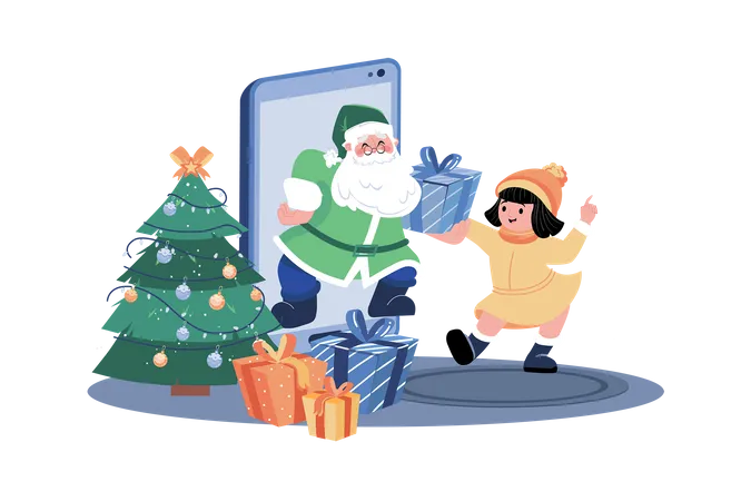 Papai Noel Da Presente De Natal Para Criancas Pelo Celular Online Ilustração
